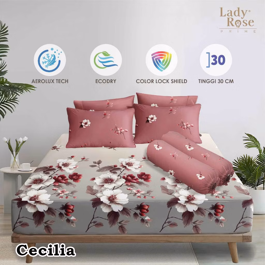 Sprei lady rose 180x200 tinggi 30 cm motif - cecilia