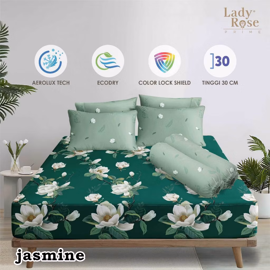 Sprei lady rose 180x200 tinggi 30 cm motif - jasmine