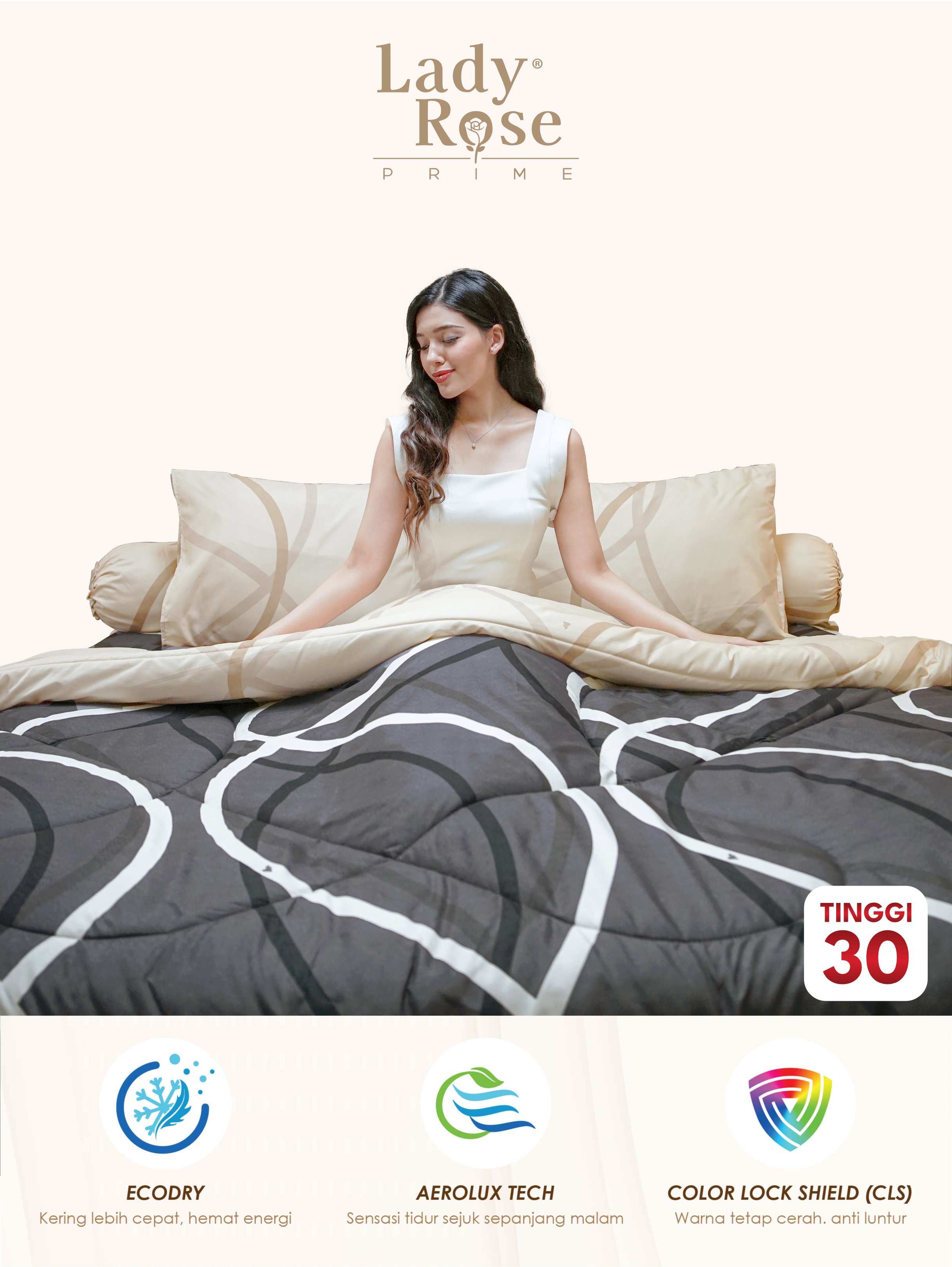 Sprei lady rose 180x200 tinggi 30 cm motif - briela